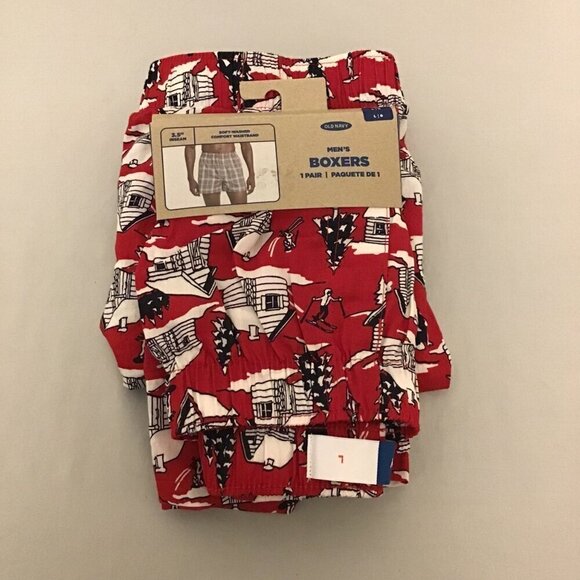 Old Navy L Boxers Two Pairs Winter Scene Red 1-NWT, 1-NWOT - Picture 1 of 3